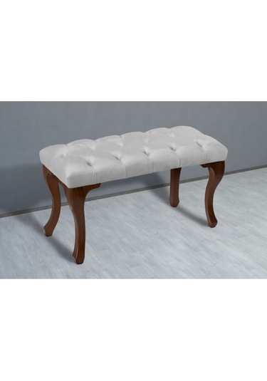 Gazzini Classic Chester Model Kapitoneli Puf- Ceviz Ayak, Beyaz Kumaş