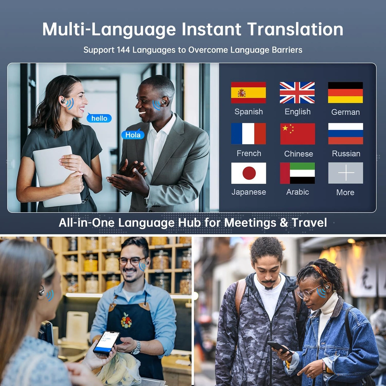 Lemestar Kablosuz Bluetooth Aı Çeviri Kulaklığı - 144 Dil Gerçek Zamanlı Çeviri, Müzik Ve Arama Fonksiyonu - Seyahat, İş Ve Öğrenme İçin İos Ve Android Uyumlu