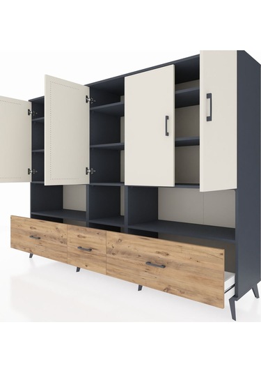 Hyperion Dolap 12 Raflı 3 Çekmeceli 5 Kapaklı 220x44x163 Antrasit Antrasit-aytaşı/çam