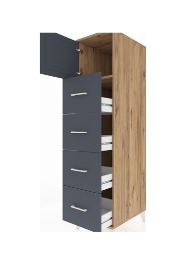 Kronos Dolap Tek Raflı 4 Çekmeceli Tek Kapaklı 44x59x182 Çam-... Çam