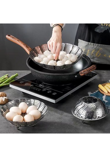 Paslanmaz Çelik Teleskopik Süzgeç Buharlı Pişirici Rafı