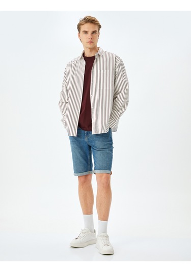 Koton Katlamalı Paça Bermuda Slim Fit Jean Şort Orta İndigo 5sam40009ıd İndigo