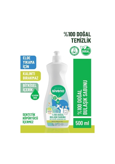 Siveno %100 Doğal Bulaşık Sabunu Bitkisel Elde Bulaşık Sabunu Nemlendirici Vegan 500 ML