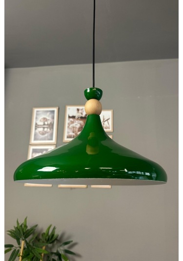 Yeşil Ahşap Şapka Tekli Avize Sarkıt Salon Mutfak Cafe Butik Lamba Aydınlatma Avizeler Yeşil
