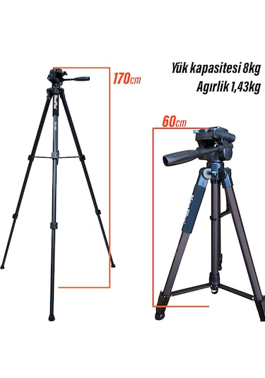Tripod 170cm Profesyonel 3 Ayak Video Çekim Tripod Uzun Boy Sabit