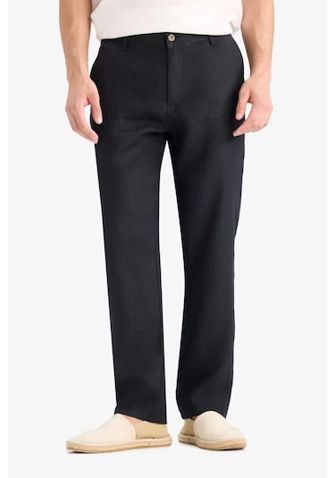 DeFacto %100 Keten Relax Fit Rahat Kesim Düz Paça Yazlık Pantolon C1117AX25SPBK81