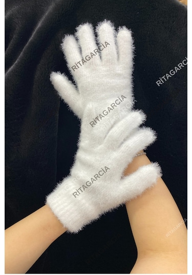 Peluş Uzun Eldiven Beyaz