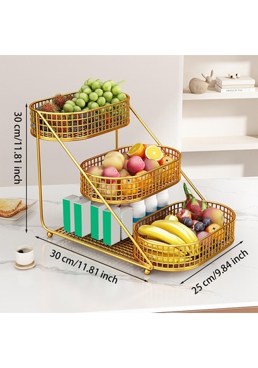 Homyl 3 Katlı Meyve Sepeti Tezgahı Büyük Kapasiteli Konteyner Altın