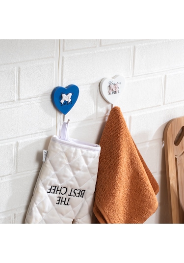 Porsima 088 2 Adet Kalp Desenli Yapışkanlı Banyo Mutfak Askısı Renkli