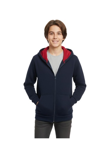 Lacivert Fermuarlı Kapüşonlu Cepli Kız Erkek Sweatshirt Bgl-st05000 Lacivert