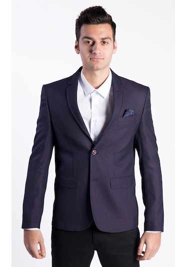 Sposo G-207 Dar Kalıp Desenli Mor Erkek Blazer Ceket Mor