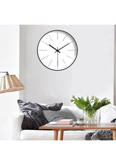 Suntek Sessiz Hareketsiz Pille Çalışır Ofis Duvar Saati Beyaz - Siyah Siyah - Beyaz