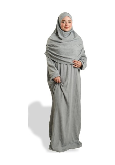 2 Parça Namaz Elbisesi Dokuma Kendinden Desenli 2502 15 Gri