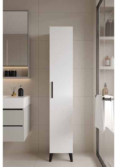 Mundo Tek Kapılı Banyo Dolabı Çok Amaçlı Dolap - Beyaz Beyaz
