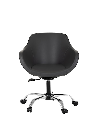 Krom Metal Ayaklı Ofis Çocuk Odası Çalışma Sandalyesi Deri Monoko