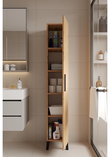 Mundo Tek Kapılı Banyo Dolabı Çok Amaçlı Dolap - Atlantik Çam Atlantik Çam