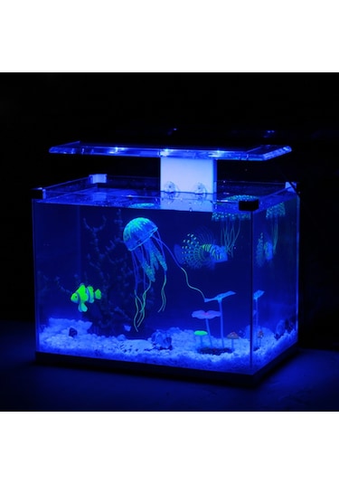 Sones Akvaryum Ürünleri Dekorasyon Silikon Simülasyon Floresan Vantuzlu Denizanası, Boyut: 8 20cm Yeşil