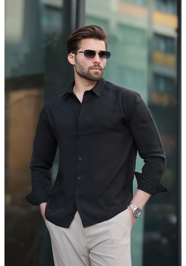 Madmext Siyah Basic Uzun Kollu Erkek Gömlek E6762 Siyah