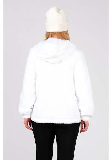 Giyim Dünyası Kadın Kapüşonlu Peluş Mont Beyaz 001