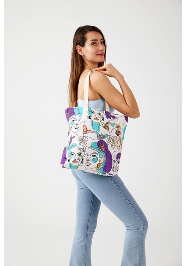 Kadın Bohem Bez Alışveriş Plaj Çantası Çok Renkli