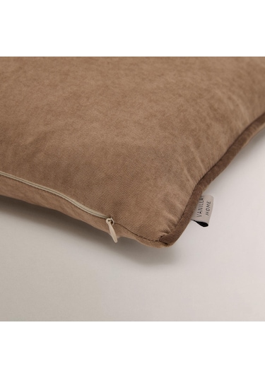 Efe Biye Detaylı Düz Kırlent Kılıfı Kahverengi
