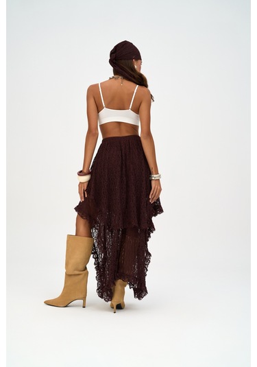 Mireya Asimetrik Bordo Dantel Etek Bordo