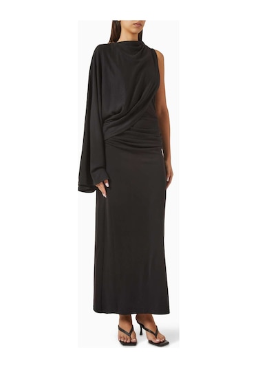 Acler Odder Midi Elbise - Jersey - %70 Viskoz, %30 Polyester - Çıkarılabilir Omuz Kolu Siyah