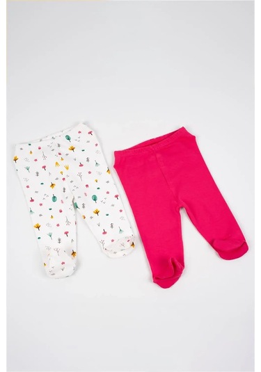 Kız Bebek Beyaz Pembe Ağaç Desenli Düz Patikli İkili Alt Takım Beyaz - Pembe