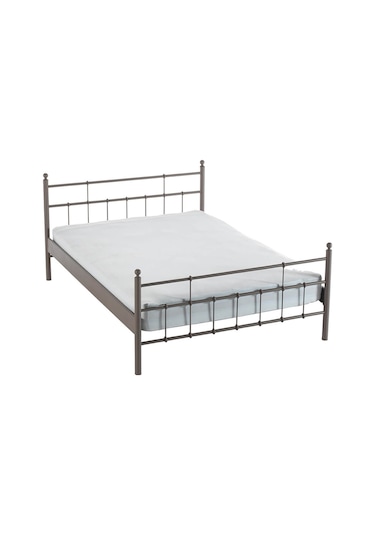 Lalas Çift Kişilik Metal Karyola-kahverengi Ahşap Latalı