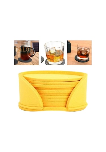 Sarı 10 Adet Keçe Bardak Isı Yalıtımı Su Emici Anti-haşlanma Masa Koruma Kupası İçme Şişesi Anti-skid Placemats Sarı
