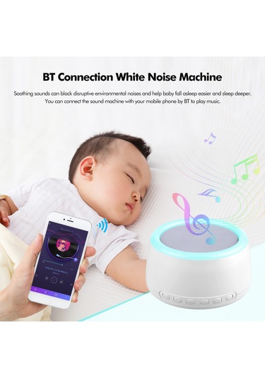 Neevoyu Beyaz Gürültü Uyku Cihazı - Bebek İçin Uyku Yardımcı, 7 Renkli Gece Lambası Ve Bluetooth Desteği Yerleşik Li-pil Beyaz