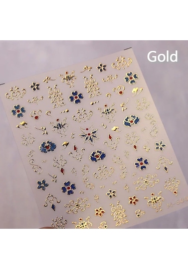 1 Adet Vintage Altın Çiçek Yüksek Kalite 5d Kabartmalı Nail Art Çıkartmaları Nail Art Gravür Dekorasyon Moda Kaymak Tırnak Çıkartmalar Gun Color
