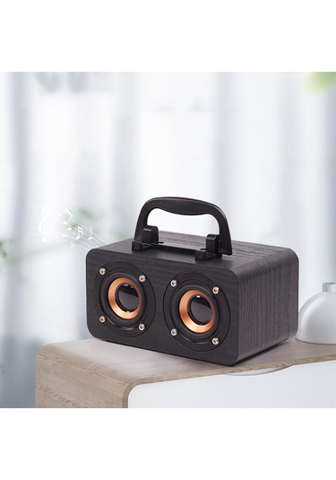 Samdoo Ft-4002 Klasik Ahşap Bluetooth Hoparlör - Kablosuz 10m Menzil, 3wx2 Güç, Bassli Ses, Siyah Ahşap Desenli
