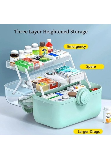 Bosphorusboutique02 3 Katlı Green İlaç İlk Yardım Çantası, Açık Yeşil, 100% Kaliteli Plastik, Aile Kullanımı İçin Açık Yeşil