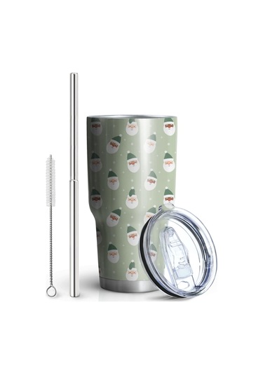 Noel Desenli 30oz Kahve Termosu, Çift Katlı Paslanmaz Çelik, Yeniden Kullanılabilir, Sızdırmaz Noel Baba Noel Yüzü