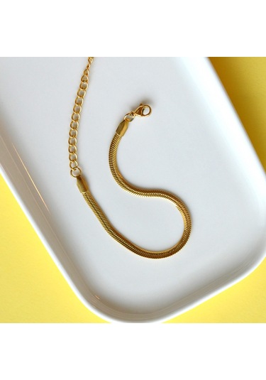 İtalyan Ezme Çelik Zincir Bileklik Gold Renk Çelik Bileklik Unisex Ürün Sarı