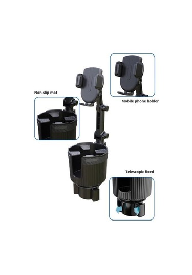 2'si 1 Arada Bardak Tutuculu Araç Telefon Tutucu Açı Ayarlanabilir Evrensel Basit Kurulum Otomobil Akıllı Telefon Tutucu Siyah