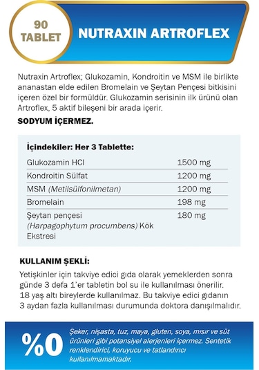 Nutraxin Artroflex Glukozamin Gıda Takviyesi 90 Tablet