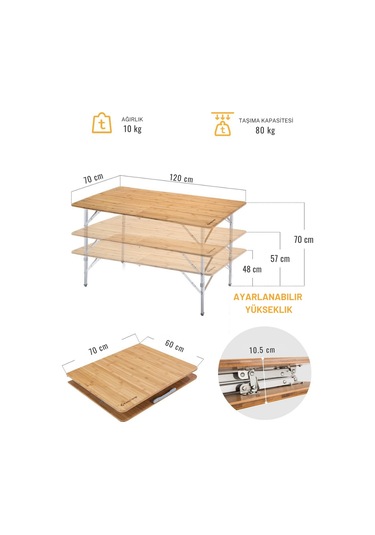 Kingcamp Bamboo Xl 120x70 Bambu Kamp Masası Gri