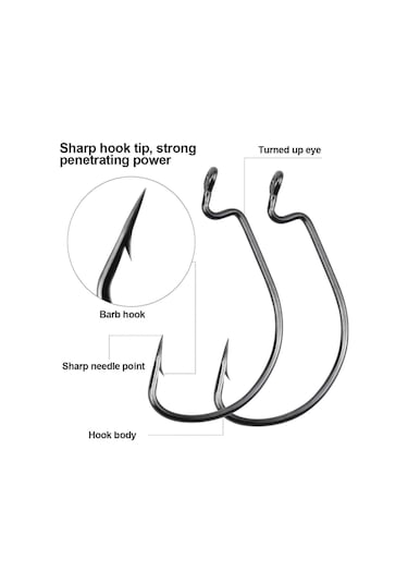 Valkyrie 50 Adet Paslanmaz Karbon Çelik Silikon Solucan Yem Balık Olta İğne Seti - Texas Rig - Kutulu Krom