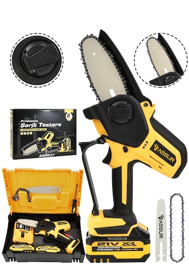 Assur Asr637 21v Çift Akülü Şarjlı Dal Budama Testeresi Sarı