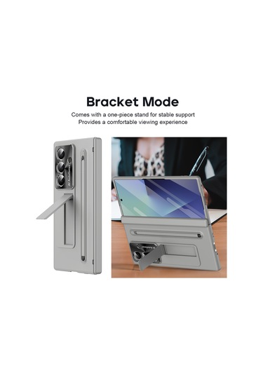 Samsung Galaxy Uyumlu Z Fold7 5g Kılıf Pc Cep Telefonu Kılıfı, Ayaklı Ve Kalemli - Gri Gri