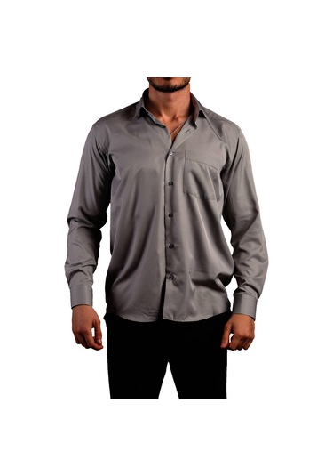 Koyu Gri Büyük Beden Rahat Kesim Micro Kumaş Kol Düğmeli Regular Fit Erkek Gömlek - 190-7 001