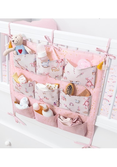 Buti Baby Beşik Kenarı Düzenleyici Organizer Oyuncak Kutusu 9 Göz Pembe
