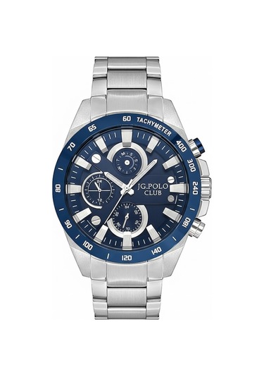 Jg. Polo Club Erkek Kol Saati Gümüş Ve Mavi Renk, Mavi Kadran - Şık Metal Kordon, 2 Yıl Garantili Metalik
