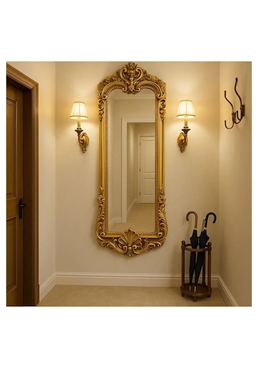 Dekoratif Varaklı Boy Aynası Gold
