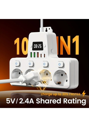 Honeybeeshop 1.5m 3m Uzatma Kablosu Asiri Yuk Korumali Coklu Anahtarlı Cikis 4 Ac Soket 3 Usb Port Siyah 10 Ft Ev Ofis Icin