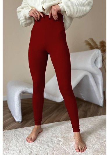 Madmext Bordo Yüksek Bel Kadın Fitilli Tayt Mg1625 Bordo
