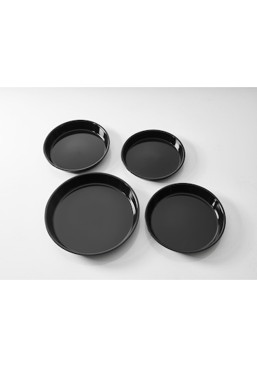 Siyah Parlak Emaye Yuvarlak Fırın Tepsisi 40 Cm Siyah