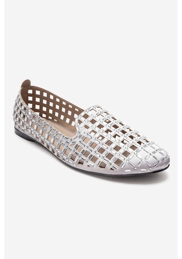 Luvishoes Sılva Gümüş Taşlı Kadın Babet Ayakkabı Gümüş